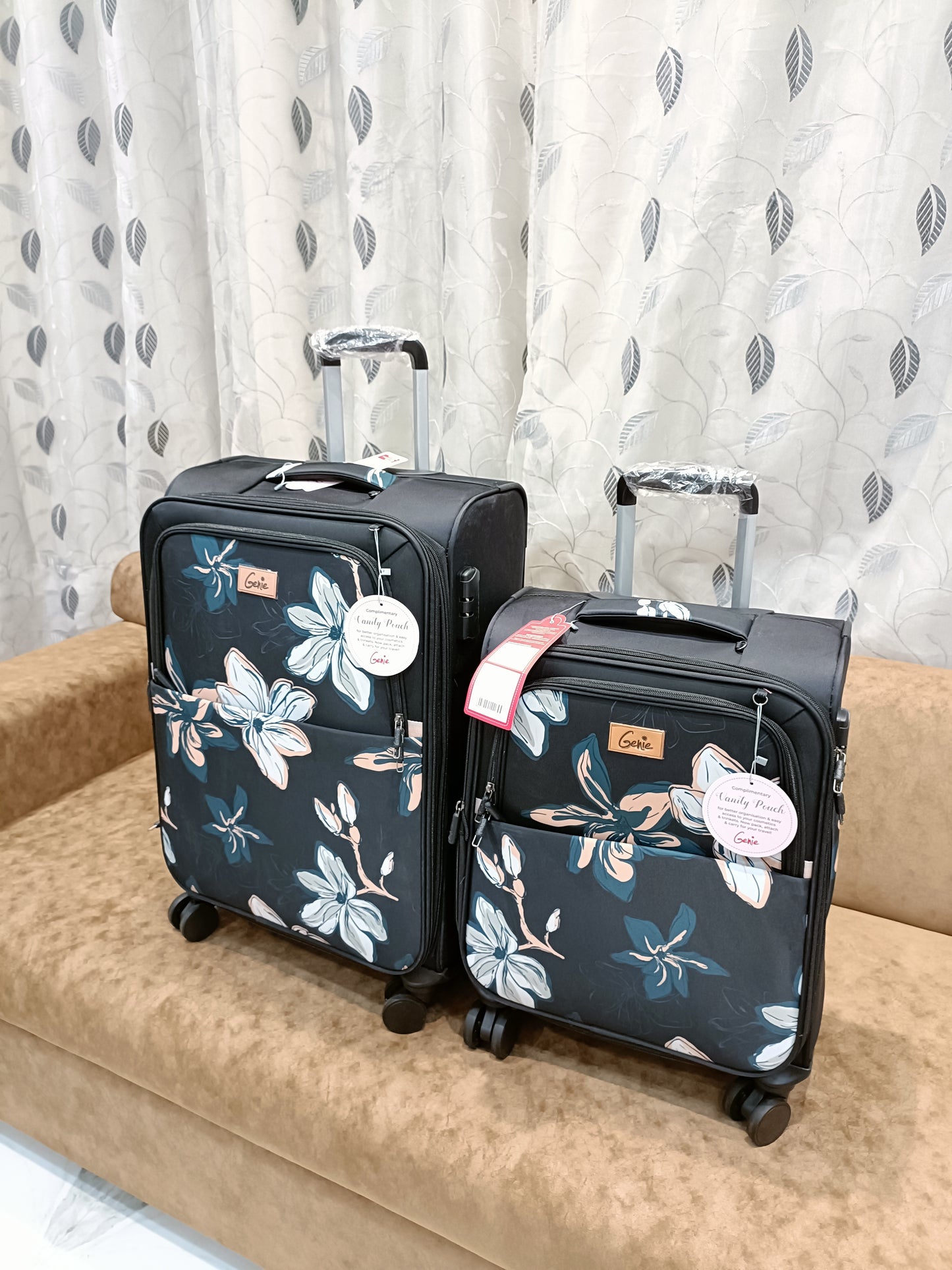 Genie Lily Pink Trolley Bag Dual Wheels & Fixed Combination Lock